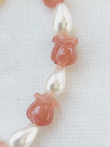 Rose Shaped Beads and Pearl Set (Light Brown)