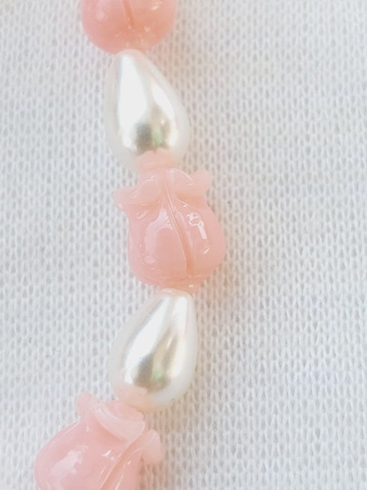 Rose Shaped Beads and Pearl Set (Baby Pink)