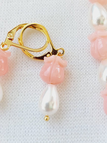 Rose Shaped Beads and Pearl Set (Baby Pink)