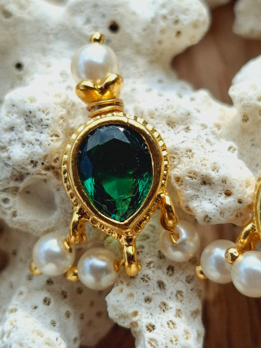 Green Stone Puneri Tanmani Earrings