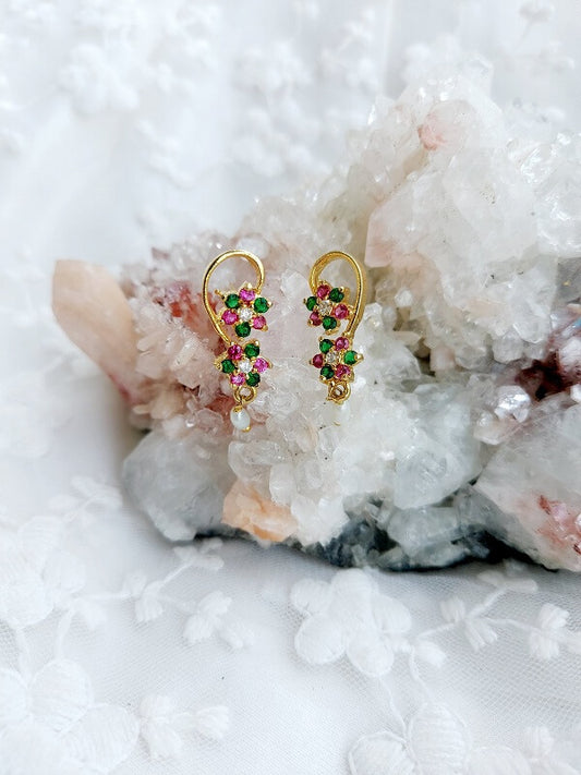Multicoloured Floral Earrings on Quartz Crystal