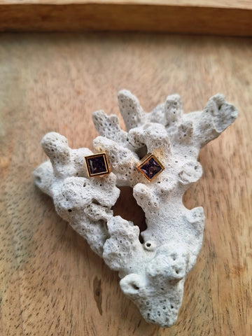 Square Shaped Violate Stud Earrings