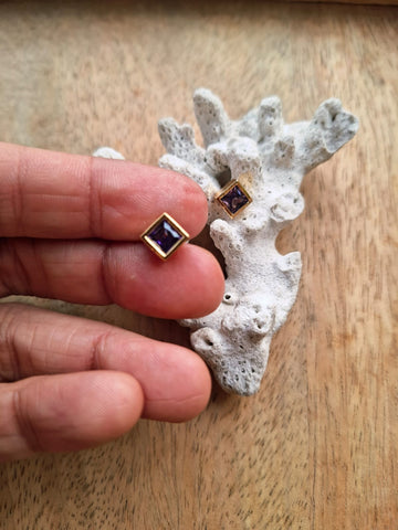 Square Shaped Violate Stud Earrings
