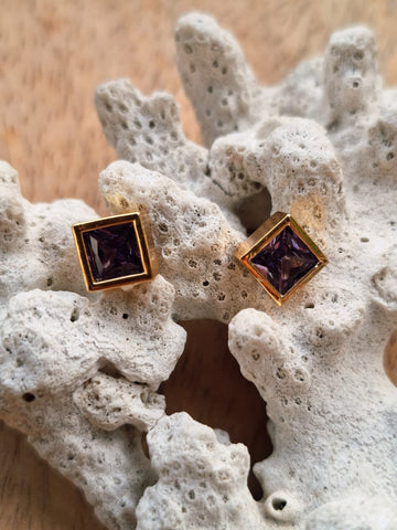 Square Shaped Violate Stud Earrings