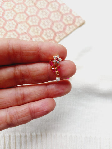 White Flower Red Leaf Earring