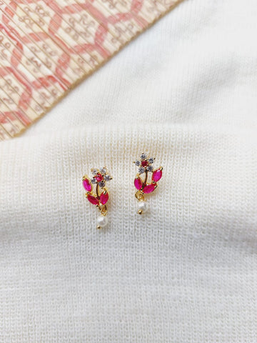 White Flower Red Leaf Earring