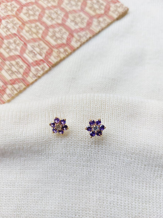 Violate Stone Star Flower Stud Earrings