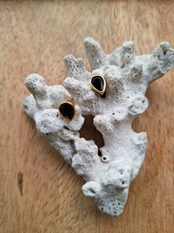 Leaf Shaped Black Studs