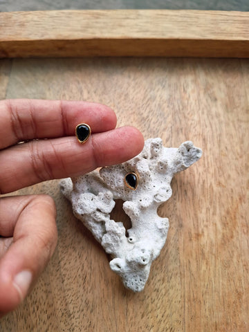 Leaf Shaped Black Studs