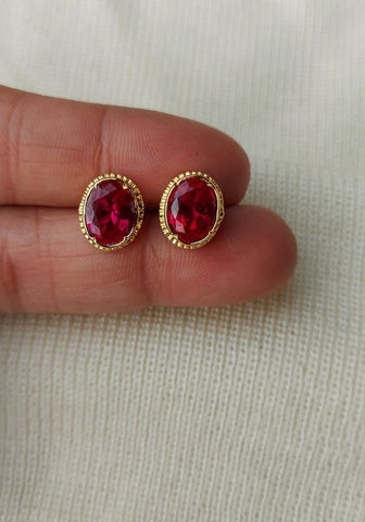 Red Stone Stud Earrings