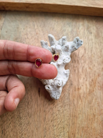 Leaf Shaped Dark Pink Studs