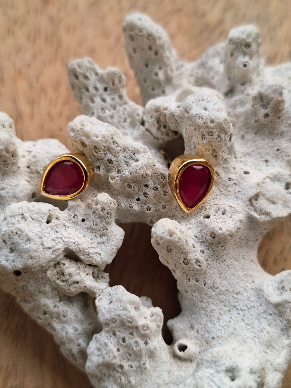 Leaf Shaped Dark Pink Studs