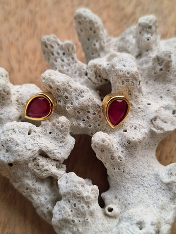 Leaf Shaped Dark Pink Studs