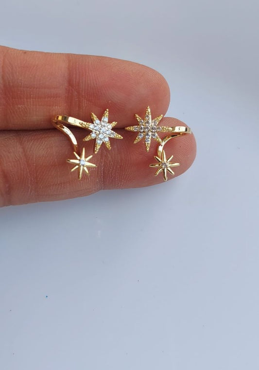 Golden Two Star Stud Earrings