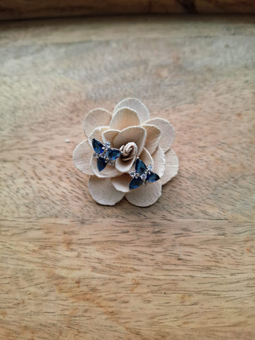 Superior Quality Dark Blue American Diamond Flower Stud Earrings