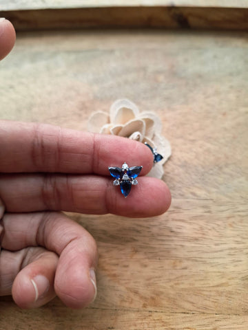 Superior Quality Dark Blue American Diamond Flower Stud Earrings
