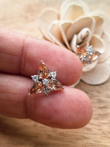 Superior Quality Light Orange American Diamond Flower Stud Earrings