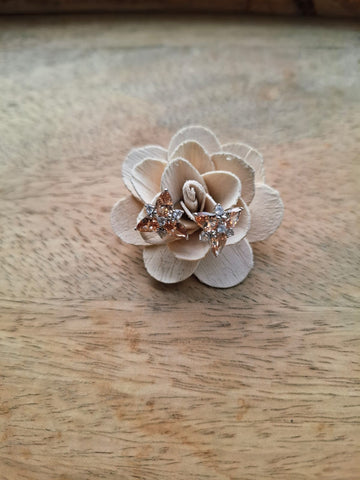 Superior Quality Light Orange American Diamond Flower Stud Earrings