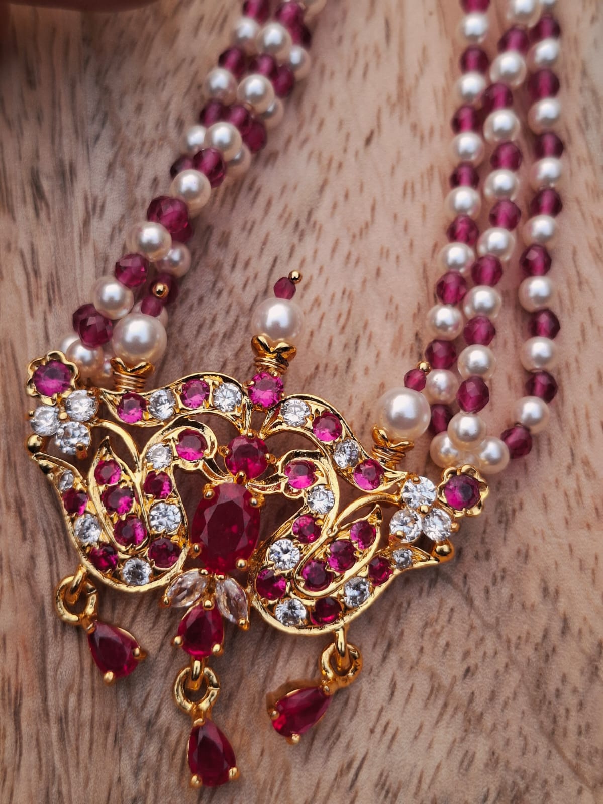 Traditional Peshwai Tanmani with Pink Crystals