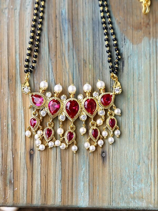 Full Red 5 Stone Puneri Tanmani Mangalsutra