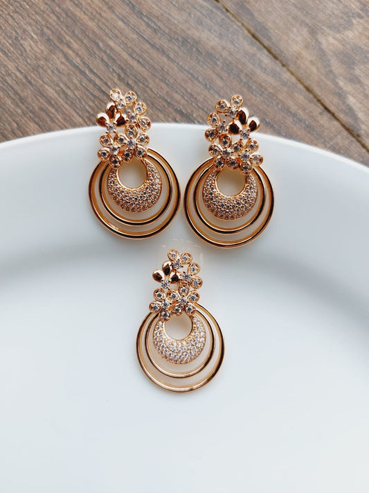 Rose Gold Plated American Diamond High Quality Flower Pendant Set