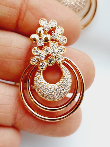 Rose Gold Plated American Diamond High Quality Flower Pendant Set