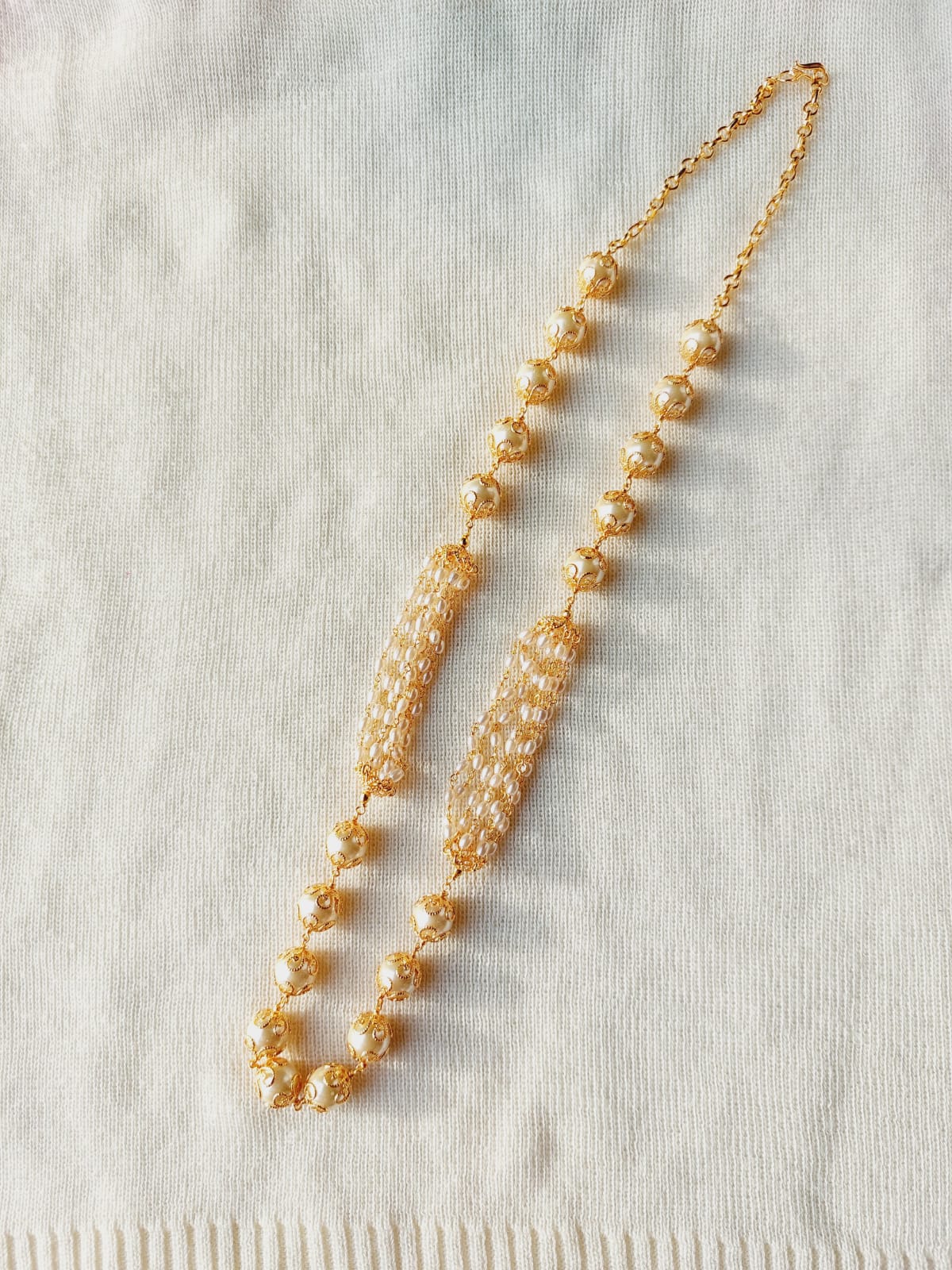 Designer Pear Mala With Rice Pearl Chains 20 to 24 Inch