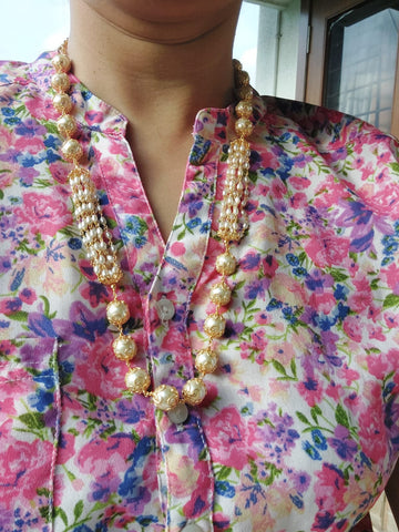 Designer Pear Mala With Rice Pearl Chains 20 to 24 Inch