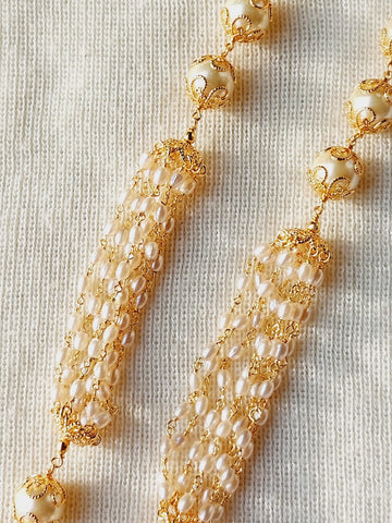 Designer Pear Mala With Rice Pearl Chains 20 to 24 Inch
