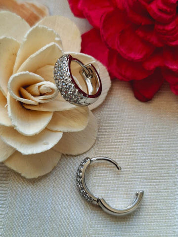 Three Line AD Silver Small Hoops