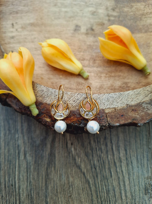 Light Orange Kundan Pearl Danglers