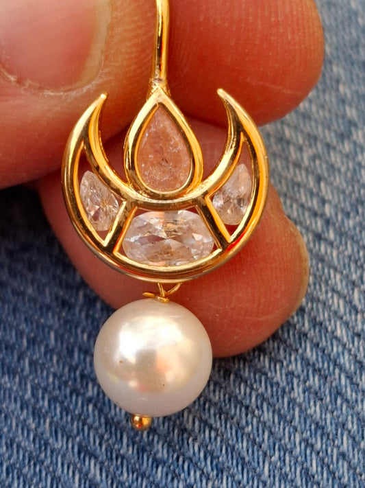 Light Orange Kundan Pearl Danglers