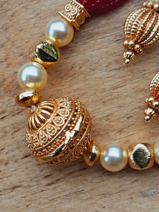 Evergreen Golden Red Bead Necklace Set (Swara)
