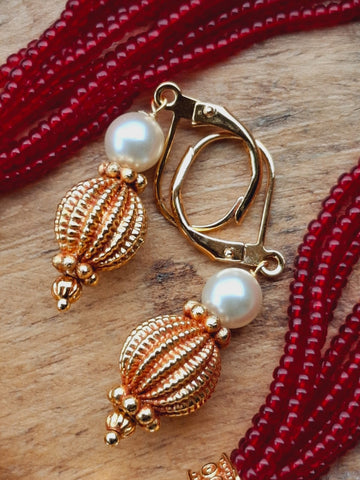 Evergreen Golden Red Bead Necklace Set (Swara)