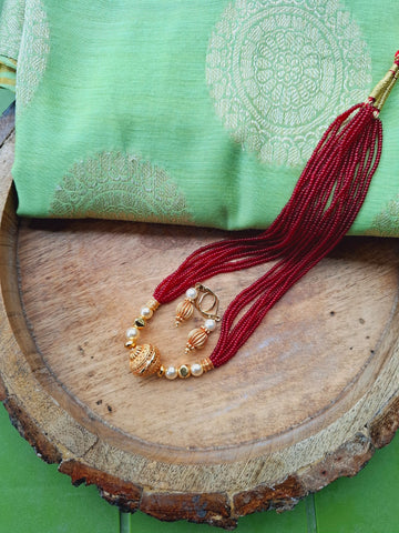 Evergreen Golden Red Bead Necklace Set (Swara)