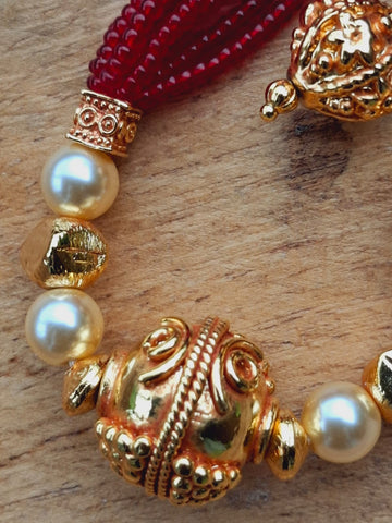 Evergreen Golden Red Bead Necklace Set (Mayuri)