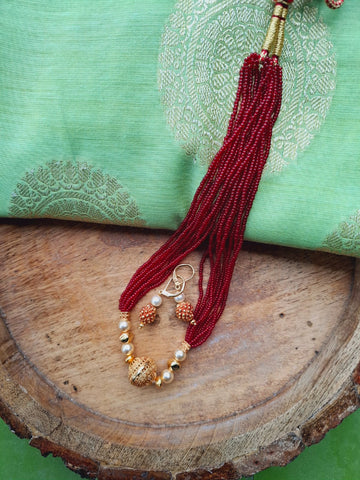 Evergreen Golden Red Bead Necklace Set (Vaidehi)