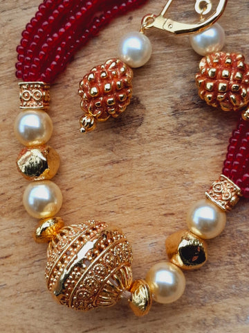 Evergreen Golden Red Bead Necklace Set (Vaidehi)