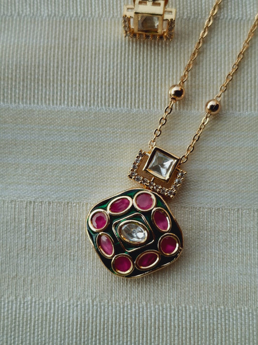 Cute Kundan American Diamond Minimal Necklace Set