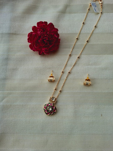 Cute Kundan American Diamond Minimal Necklace Set