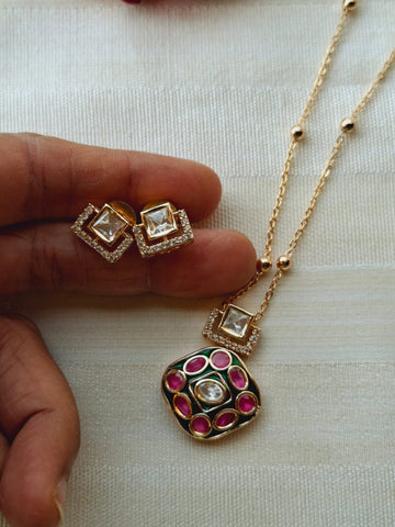 Cute Kundan American Diamond Minimal Necklace Set