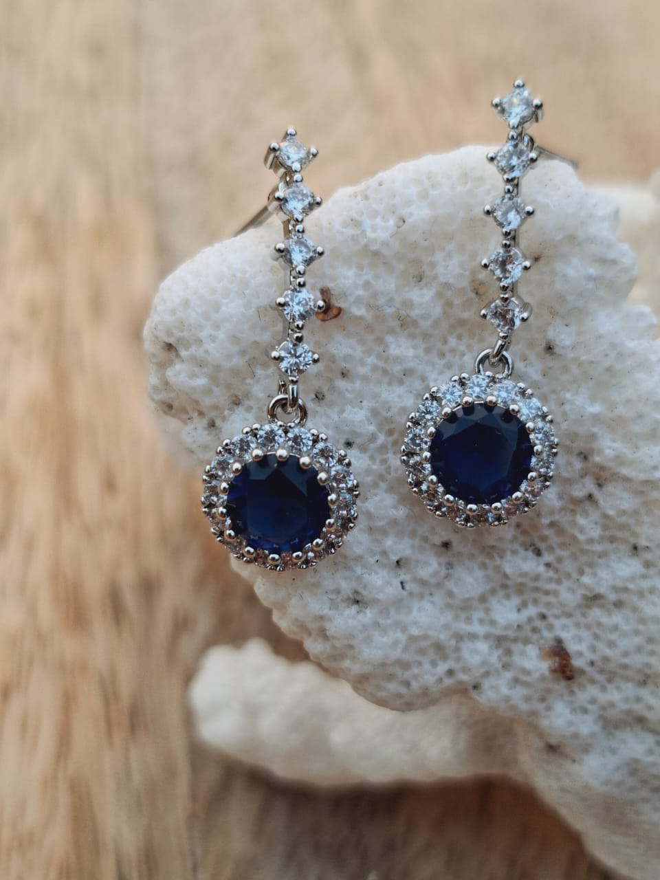 Finest Quality Dark Blue Stone AD Earrings