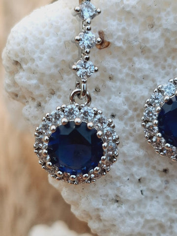 Finest Quality Dark Blue Stone AD Earrings