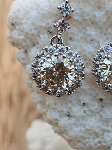 Finest Quality Light Yellow Stone AD Earrings