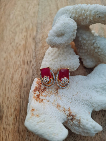 Red Stone American Diamond Designer Studs