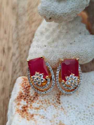 Red Stone American Diamond Designer Studs