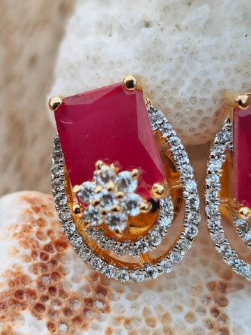 Red Stone American Diamond Designer Studs