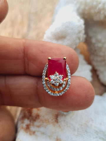 Red Stone American Diamond Designer Studs