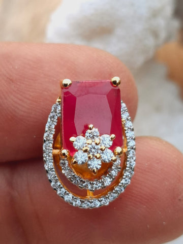 Red Stone American Diamond Designer Studs