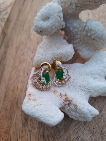 Green Stone American Diamond Designer Studs